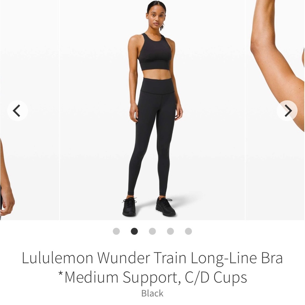 Lululemon Black Wunder Train Long-Line Bra C/D Size 8. EUC